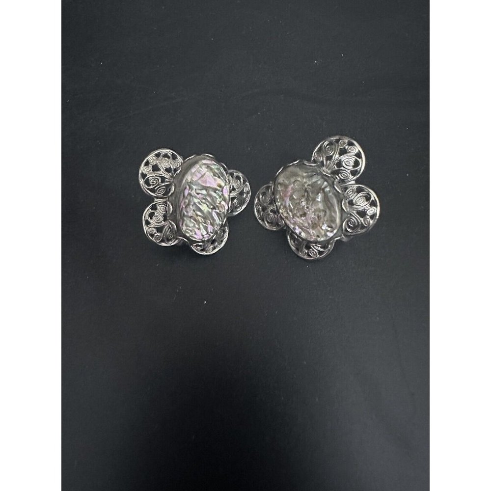 VTG Abalone Butterfly Insect Screw-Back‎ Earrings - Picture 2 of 7